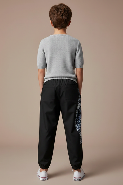 Pantalon Chinois Noir Streetwear Dragon Ample Garçon - Polyester - vue 2