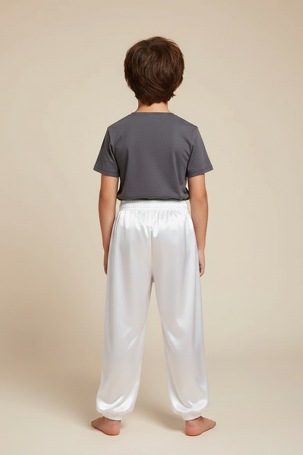 Pantalon Chinois Blanc Satiné Ample Décontracté Enfant - vue 2