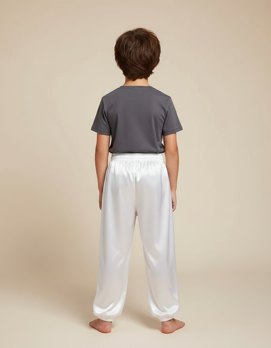 Pantalon Chinois Blanc Satiné Ample Décontracté Enfant - vue 2