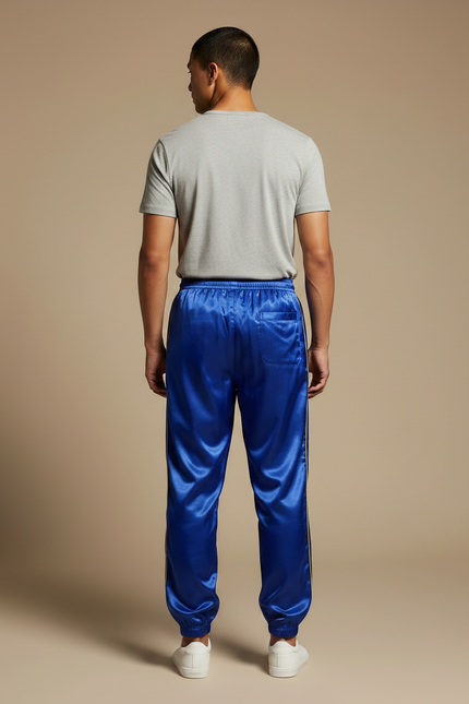 Pantalon Chinois Bleu Satiné Ample Décontracté Homme - vue 2