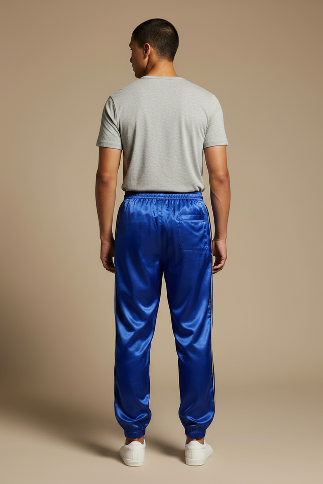 Pantalon Chinois Bleu Satiné Ample Décontracté Homme - vue 2