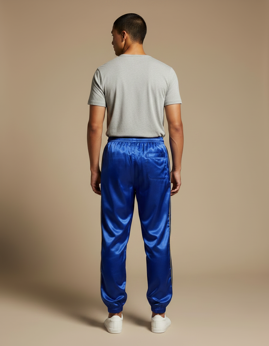 Pantalon Chinois Bleu Satiné Ample Décontracté Homme - vue 2