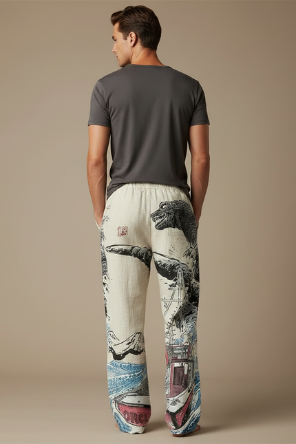 Pantalon Chinois Lin Ample Godzilla Bateau Décontracté - Multicolore - vue 2