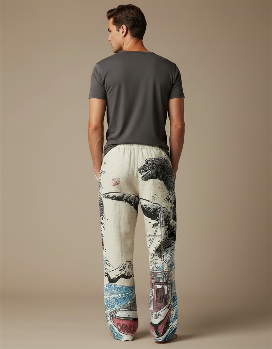 Pantalon Chinois Lin Ample Godzilla Bateau Décontracté - Multicolore - vue 2