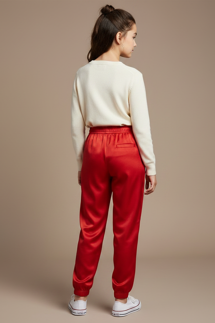 Pantalon Chinois Rouge Satiné Jogger Enfant Fille - vue 2