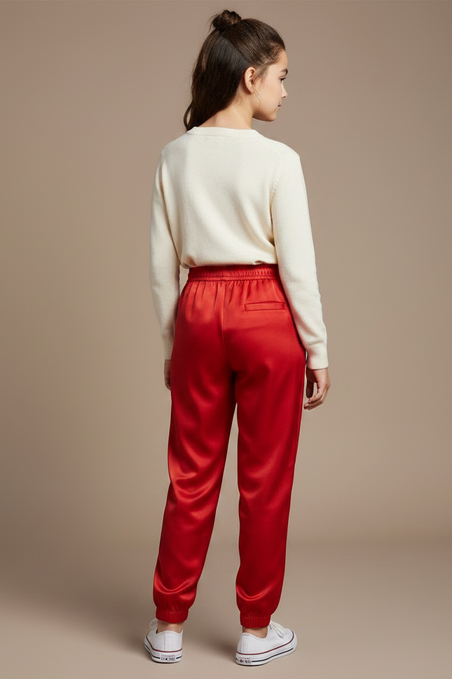 Pantalon Chinois Rouge Satiné Jogger Enfant Fille - vue 2