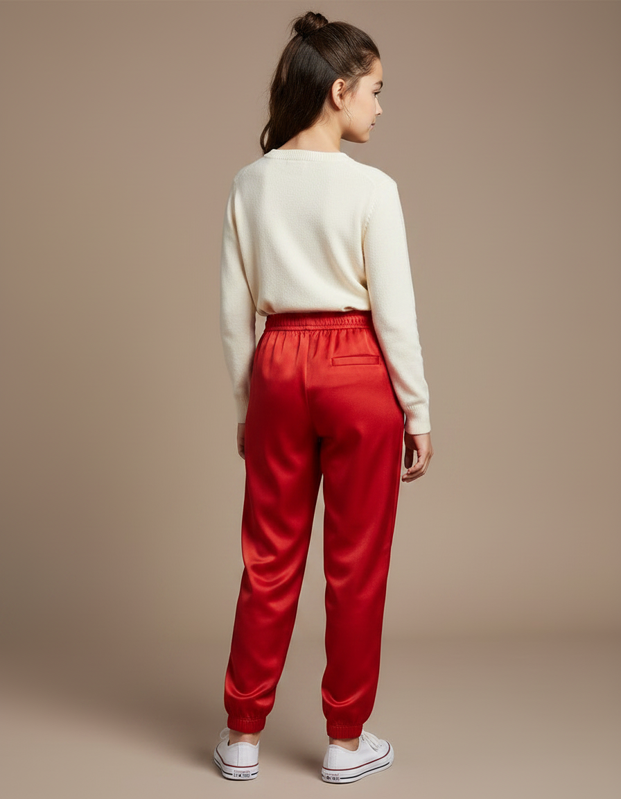 Pantalon Chinois Rouge Satiné Jogger Enfant Fille - vue 2