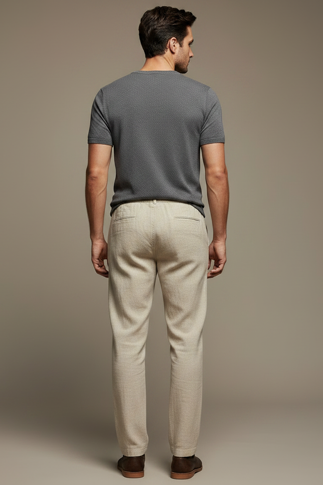 Pantalon Chinois Beige Lin Ample Cordon Décontracté - vue 2