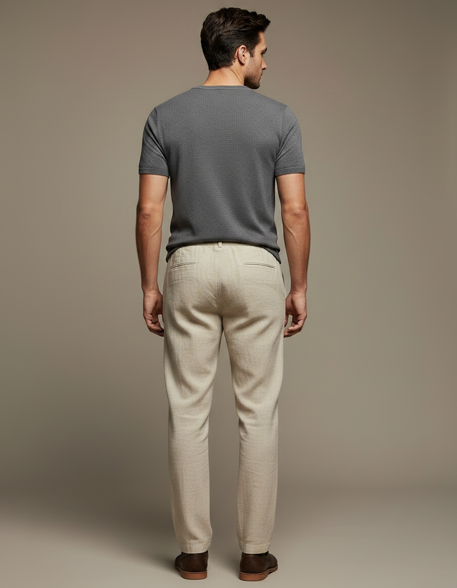 Pantalon Chinois Beige Lin Ample Cordon Décontracté - vue 2
