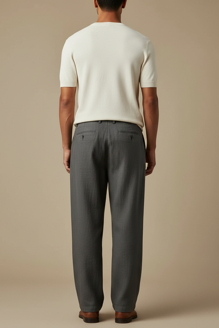 Pantalon Chinois Gris Décontracté Ample Homme Droit Simple - Laine - vue 2