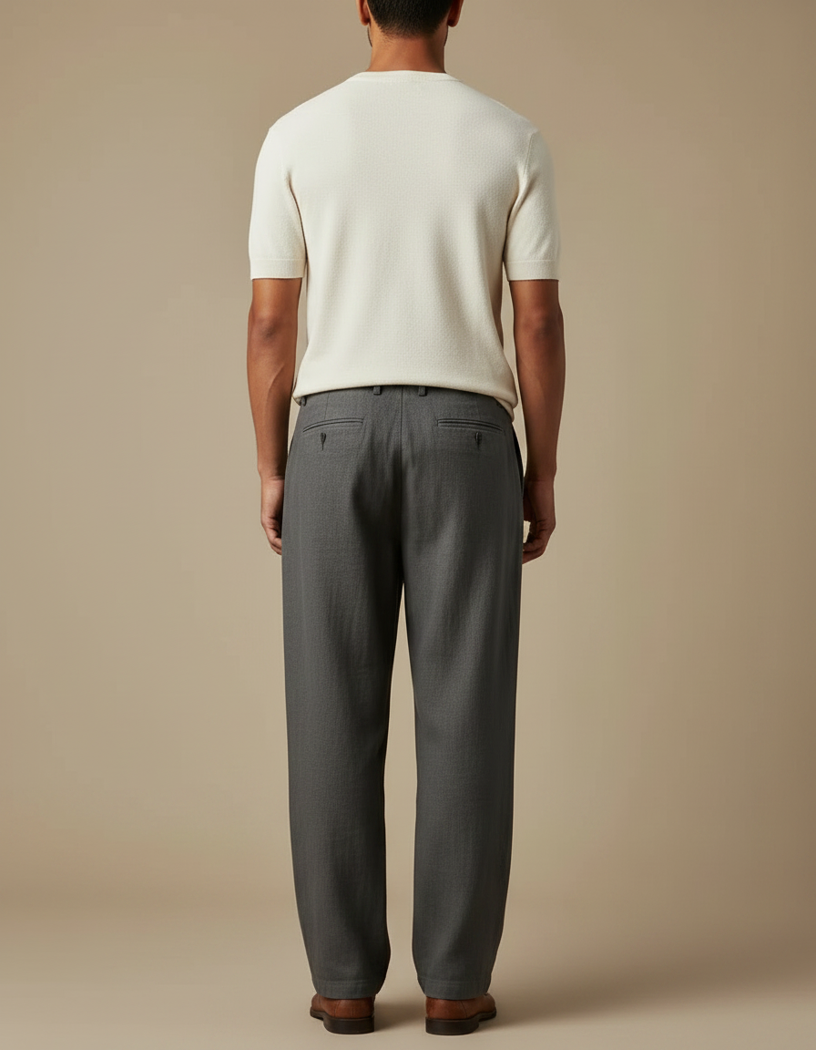 Pantalon Chinois Gris Décontracté Ample Homme Droit Simple - Laine - vue 2