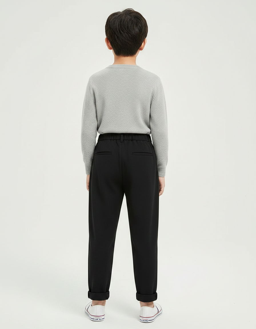 Pantalon Chinois Noir Plissé Décontracté Garçon Coton - Gabardine - vue 2