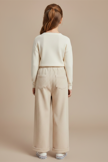 Pantalon Chinois Beige Côtelé Ample Élastiqué Fille - Cordé - vue 2