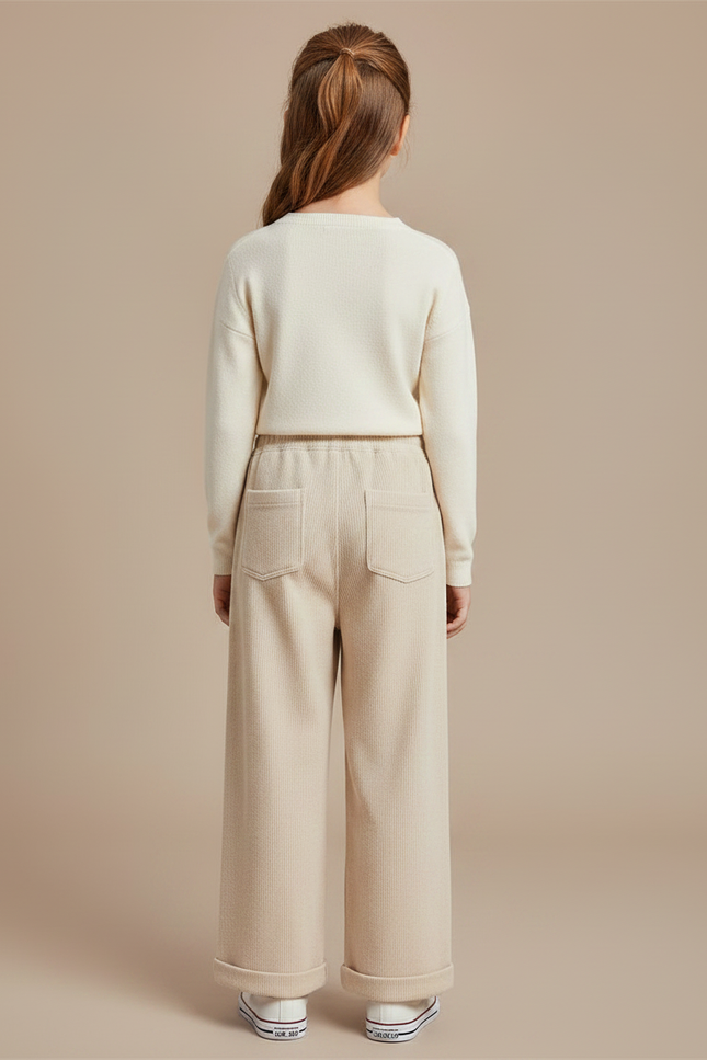 Pantalon Chinois Beige Côtelé Ample Élastiqué Fille - Cordé - vue 2