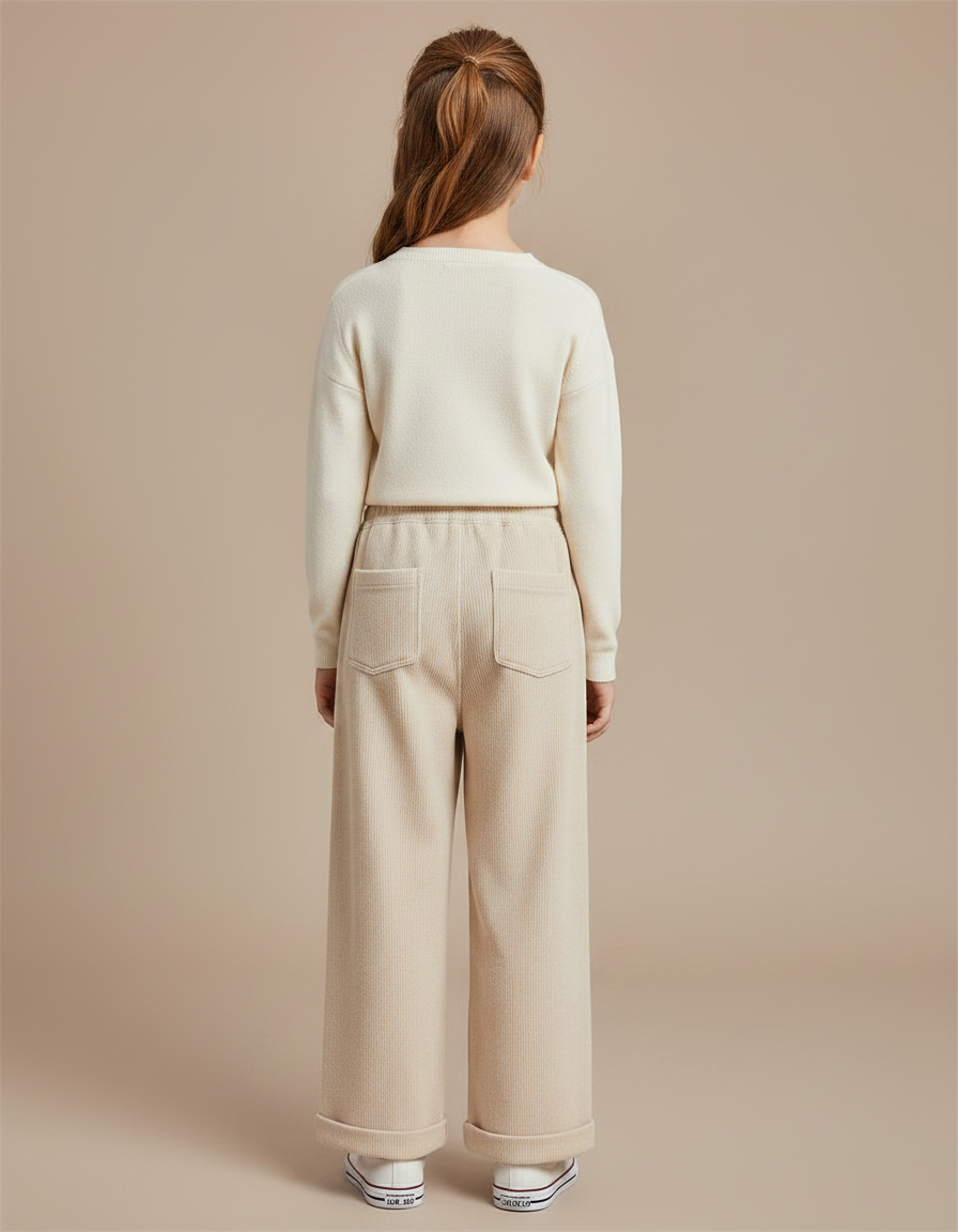 Pantalon Chinois Beige Côtelé Ample Élastiqué Fille - Cordé - vue 2