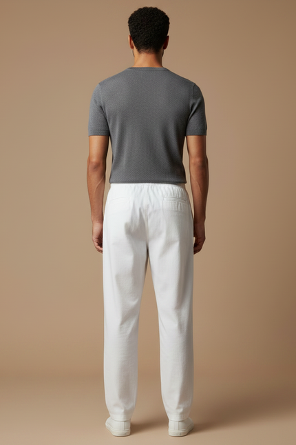 Pantalon Chinois Blanc Ample Coton Élastiqué Homme - vue 2