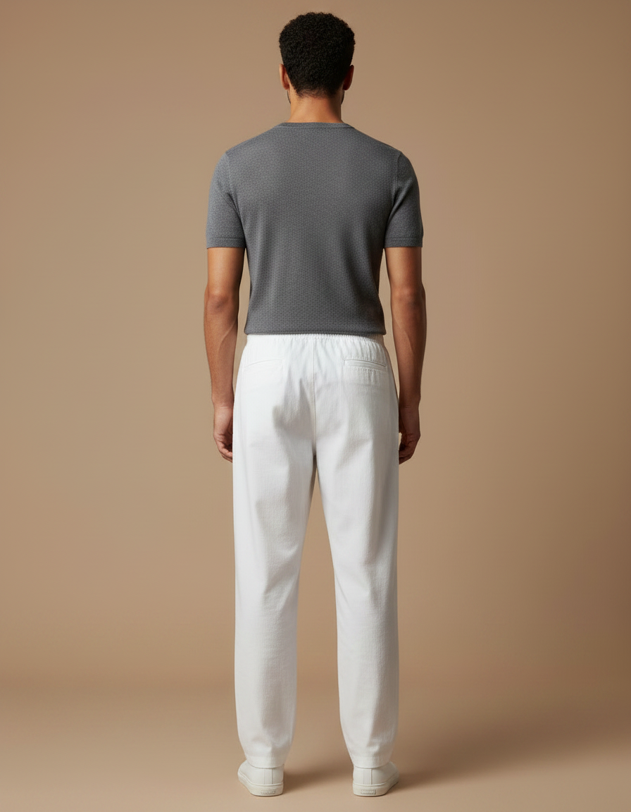Pantalon Chinois Blanc Ample Coton Élastiqué Homme - vue 2