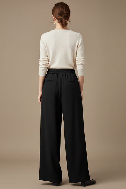 Pantalon Chinois Noir Ample Fluide Élégant - Polyester - vue 2