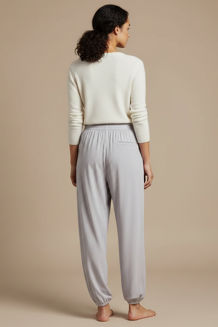 Pantalon Chinois Gris Fluide Ample Décontracté Femme - Maille - vue 2