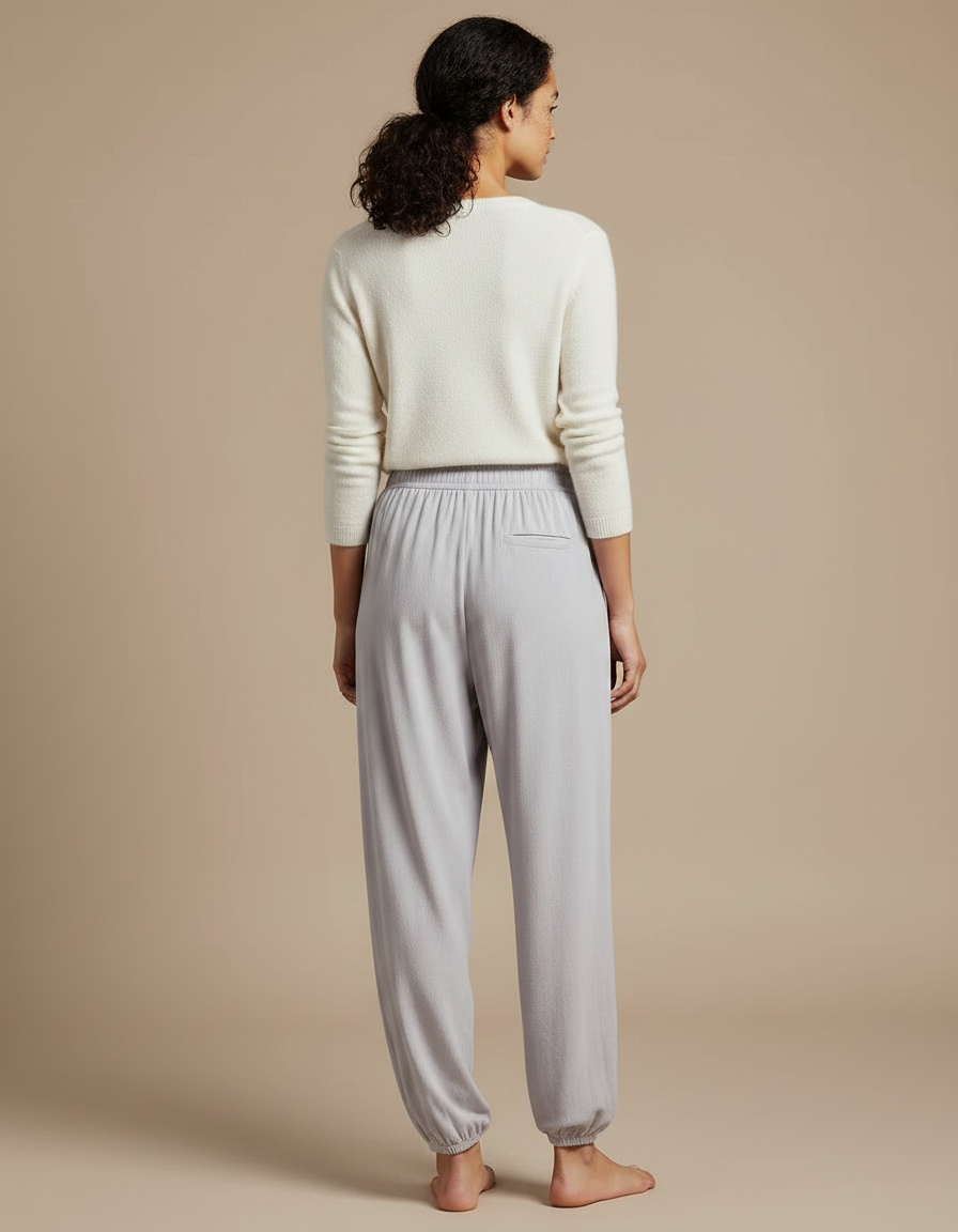 Pantalon Chinois Gris Fluide Ample Décontracté Femme - Maille - vue 2