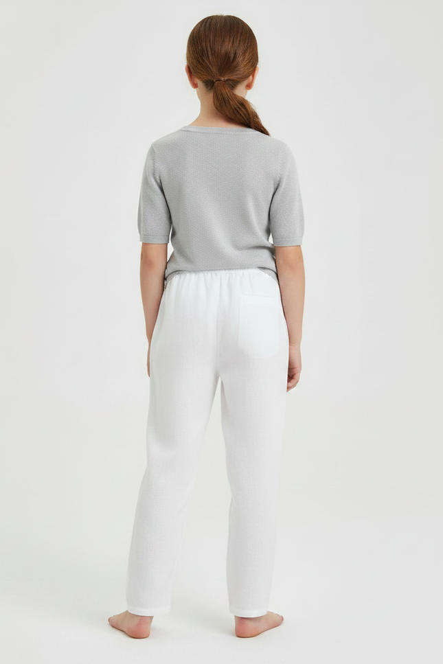 Pantalon Chinois Blanc Coton Ample Respirant Enfant - Lin - vue 2
