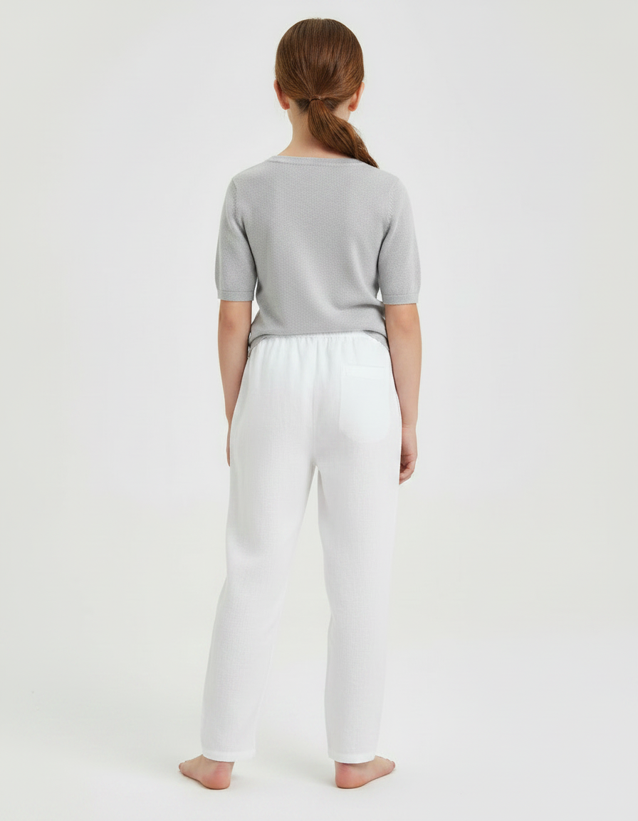Pantalon Chinois Blanc Coton Ample Respirant Enfant - Lin - vue 2
