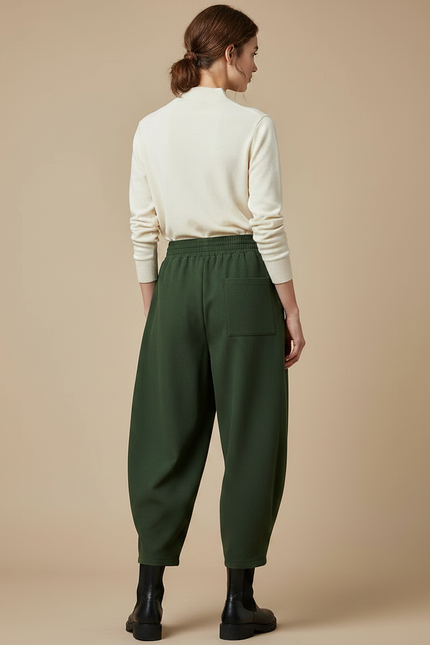 Pantalon Chinois Vert Ample Taille Haute Décontracté - Molleton - vue 2