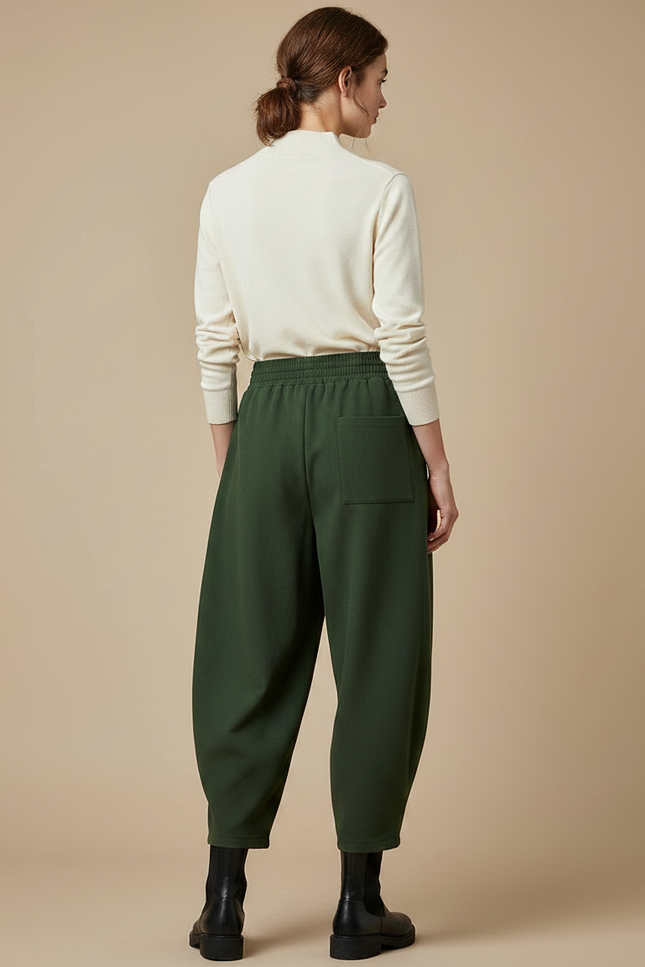 Pantalon Chinois Vert Ample Taille Haute Décontracté - Molleton - vue 2
