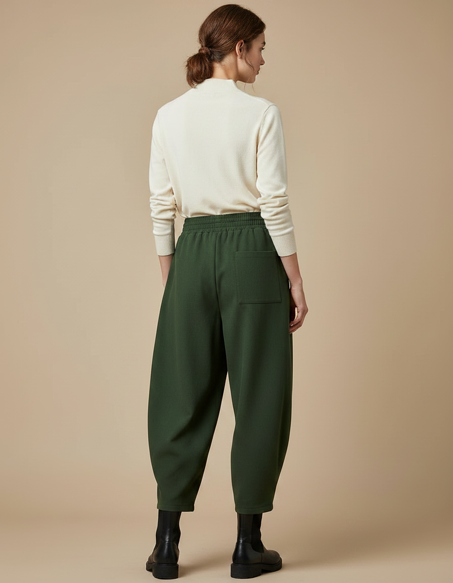 Pantalon Chinois Vert Ample Taille Haute Décontracté - Molleton - vue 2