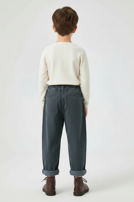Pantalon Chinois Gris Décontracté Ample Enfant Coton - vue 2