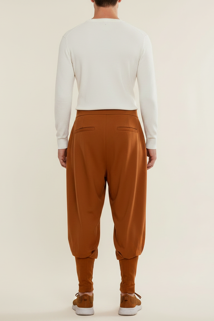 Pantalon Chinois Marron Harem Plissé Confortable Homme - Viscose - vue 2