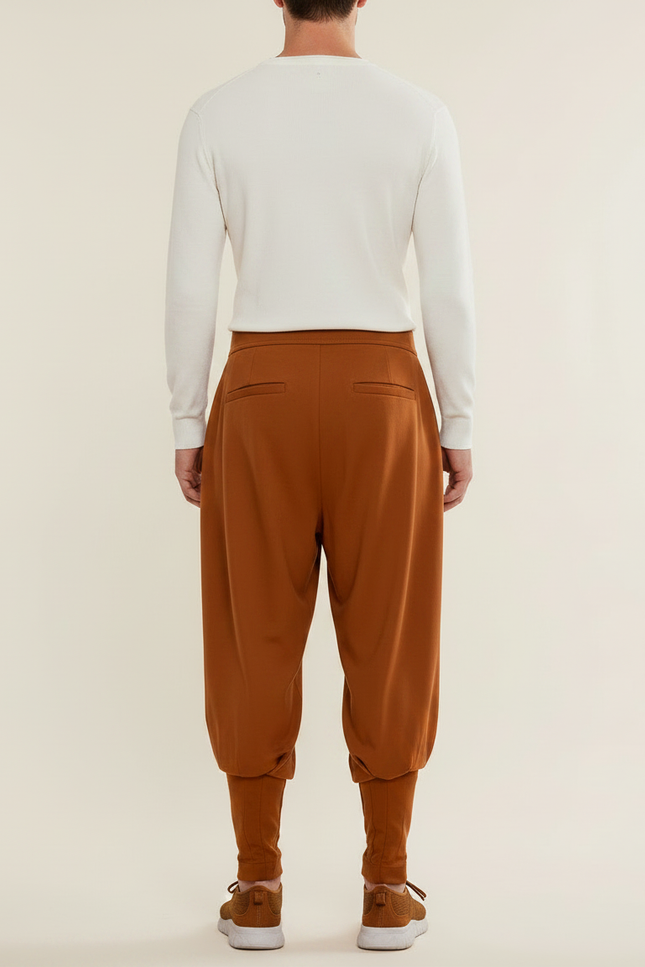 Pantalon Chinois Marron Harem Plissé Confortable Homme - Viscose - vue 2