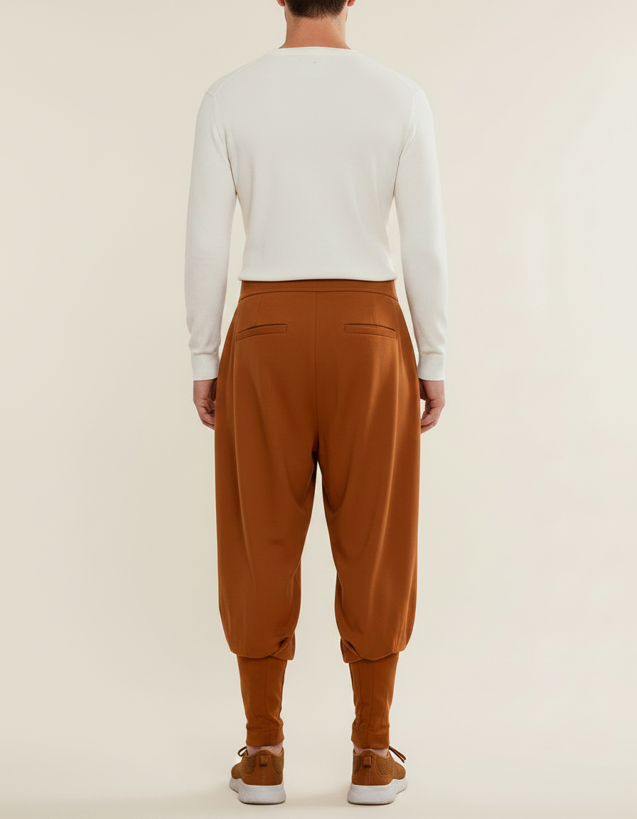 Pantalon Chinois Marron Harem Plissé Confortable Homme - Viscose - vue 2
