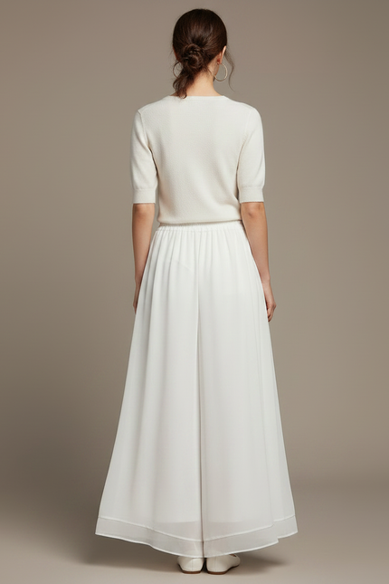 Pantalon Chinois Blanc Fluide Ample Taille Haute Femme - Polyester - vue 2