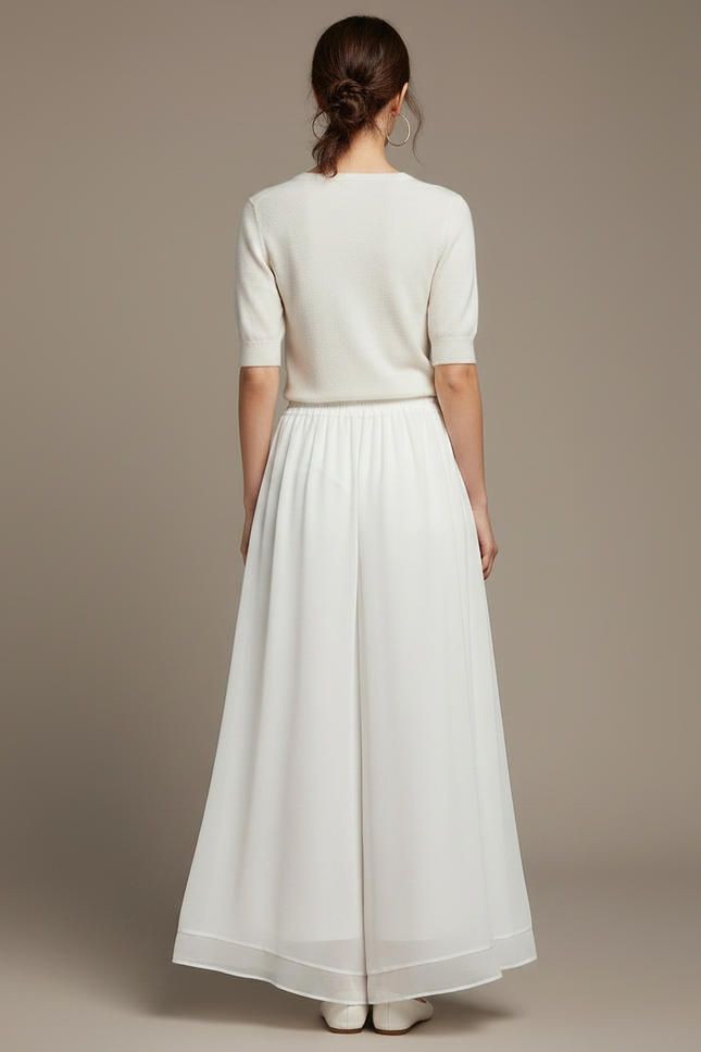 Pantalon Chinois Blanc Fluide Ample Taille Haute Femme - Polyester - vue 2