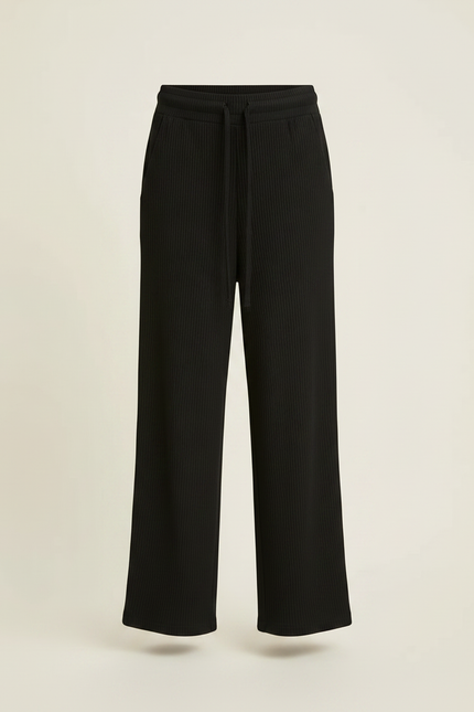 Pantalon Chinois Noir Côtelé Ample Fille Confortable - Maille - vue 3