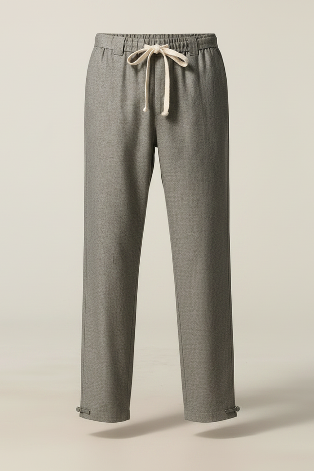 Pantalon Chinois Gris Lin Ample Cordon Décontracté - vue 3