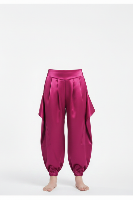 Pantalon Chinois Satin Fuchsia Ample Bouffant Enfant - Rose - vue 3
