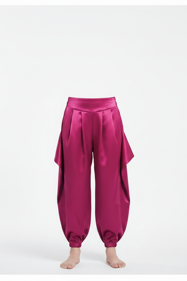 Pantalon Chinois Satin Fuchsia Ample Bouffant Enfant - Rose - vue 3