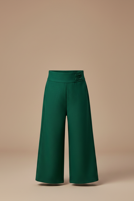 Pantalon Chinois Vert Ample Lisse Décontracté Enfant - Polyester - vue 3