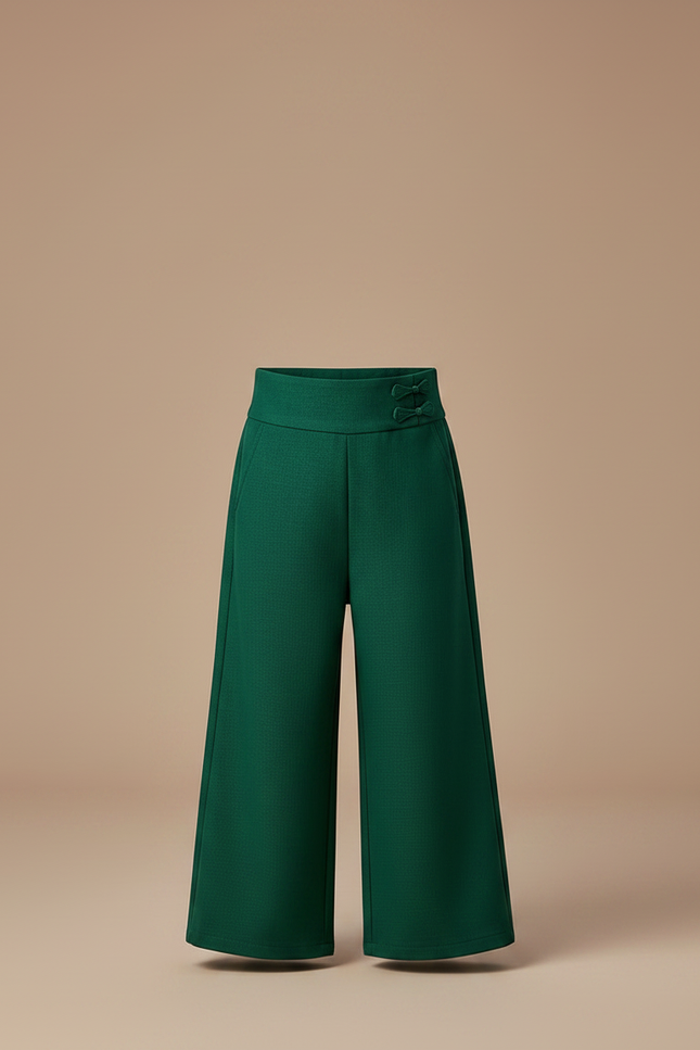 Pantalon Chinois Vert Ample Lisse Décontracté Enfant - Polyester - vue 3