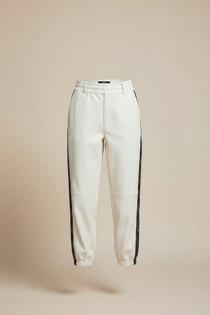 Pantalon Chinois Cuir Écru Imprimé Ample Femme - Beige - vue 3