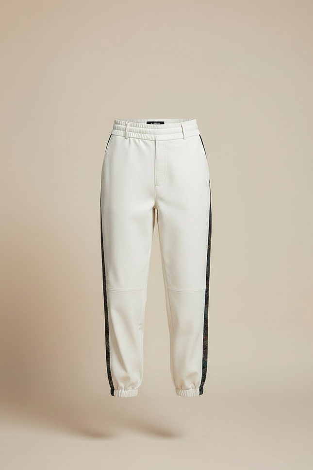 Pantalon Chinois Cuir Écru Imprimé Ample Femme - Beige - vue 3