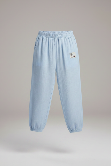 Pantalon Chinois Bleu Ciel Coton Ample Élastique Motif - vue 3