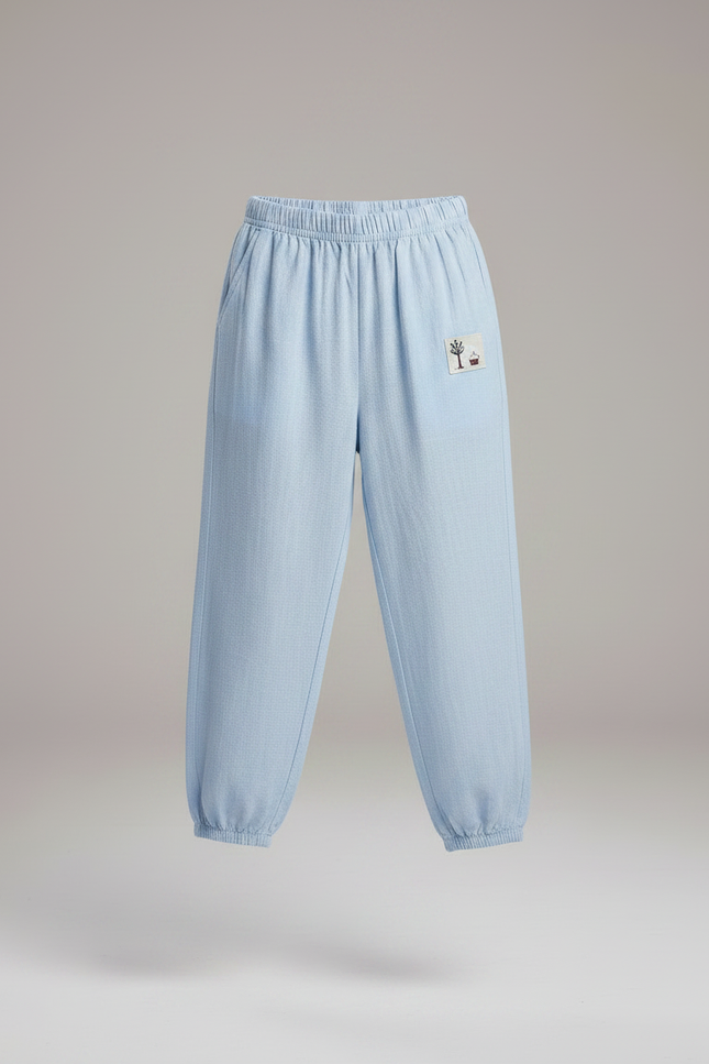 Pantalon Chinois Bleu Ciel Coton Ample Élastique Motif - vue 3