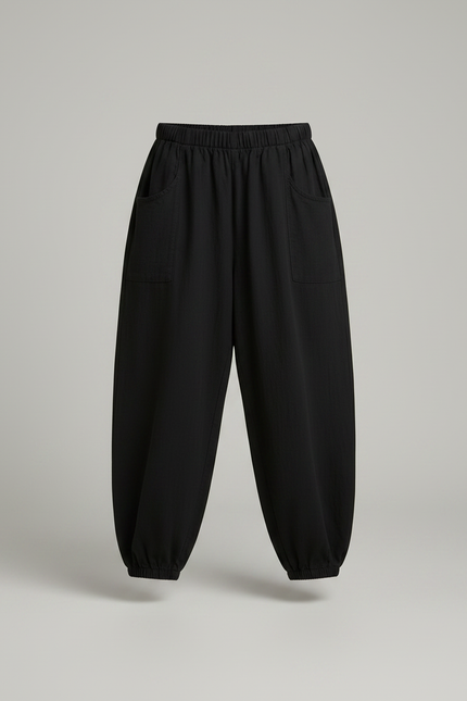 Pantalon Chinois Fille Noir Sarouel - Lin - vue 3