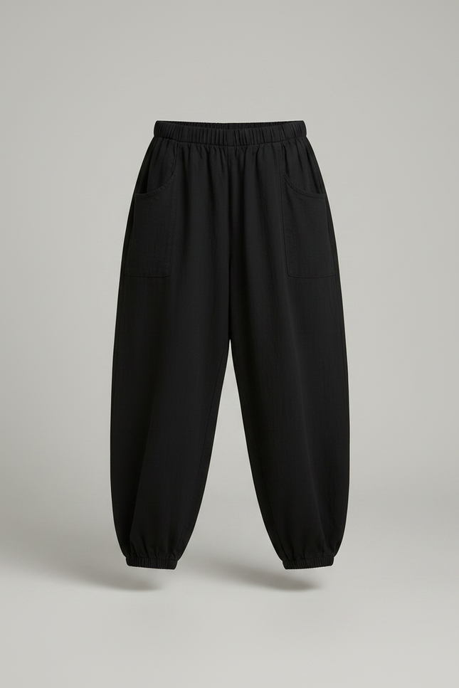Pantalon Chinois Fille Noir Sarouel - Lin - vue 3