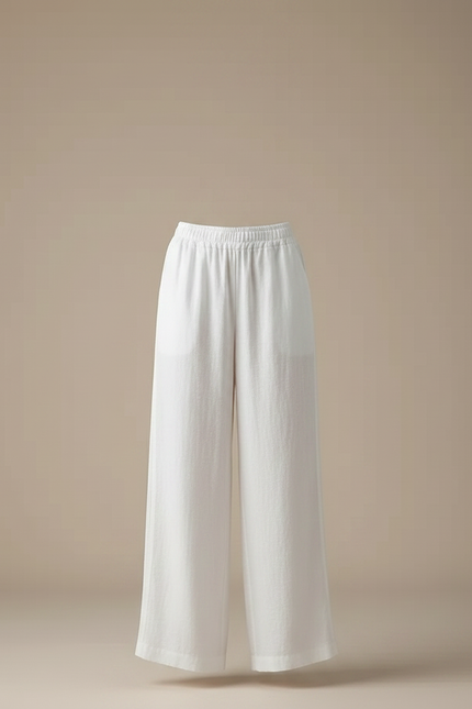 Pantalon Chinois Blanc Lin Ample Décontracté Fluide - vue 3