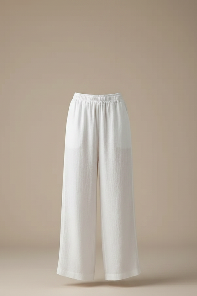 Pantalon Chinois Blanc Lin Ample Décontracté Fluide - vue 3