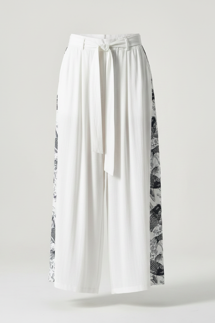 Pantalon Chinois Blanc Ample Imprimé Carpes Fluide - Viscose - vue 3
